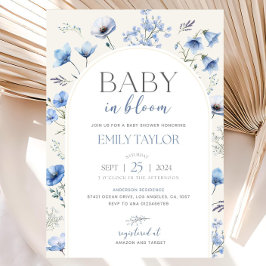 Bearbeitbare Blaue Baby In Bloom Babyparty-Einladu Einladung