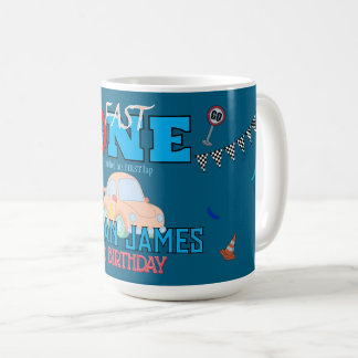 Bearbeitbare blaue Renn-Jungen-Geburtstagseinladun Kaffeetasse