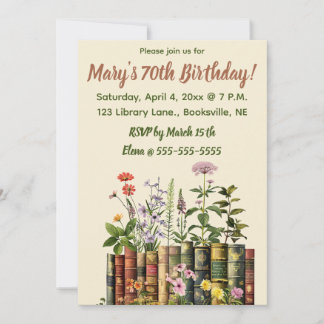 Bearbeitbare Blume und Bücher zum Geburtstag Einladung