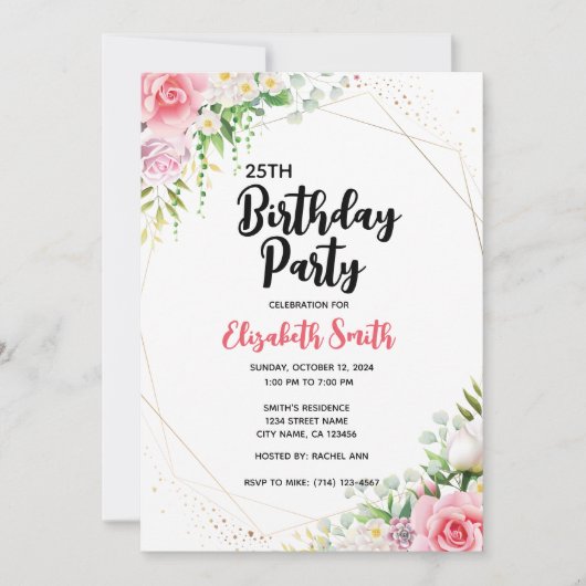 Bearbeitbare Blumenvorlage für Geburtstagsparteien Einladung (Vorderseite)