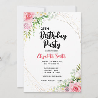 Bearbeitbare Blumenvorlage für Geburtstagsparteien Einladung