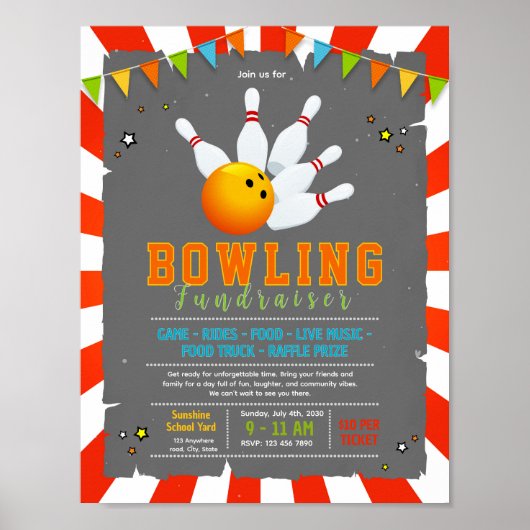 Bearbeitbare Bowling-Spendenflyer Poster (Vorne)