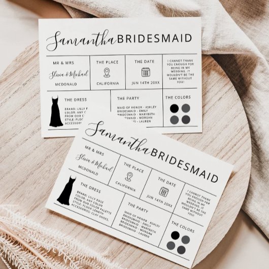 Bearbeitbare Bridesmaid-Informationskarte, Brautpa Einladung