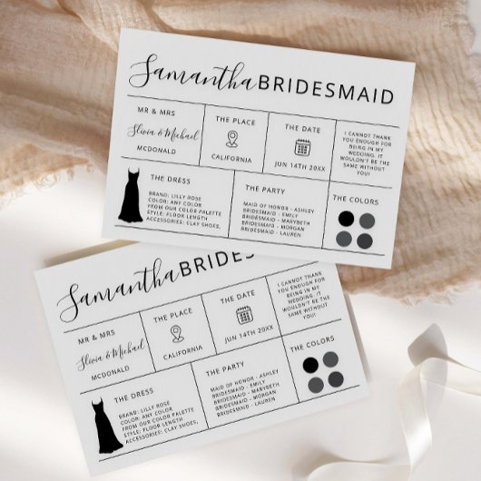 Bearbeitbare Bridesmaid-Informationskarte, Brautpa Einladung