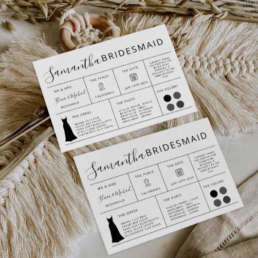 Bearbeitbare Bridesmaid-Informationskarte, Brautpa Einladung