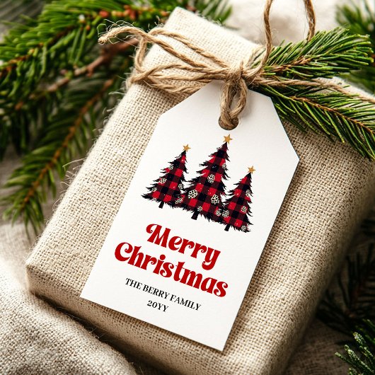 Bearbeitbare Büffelbaum-Geschenkkarte rot grün Fei Geschenkanhänger