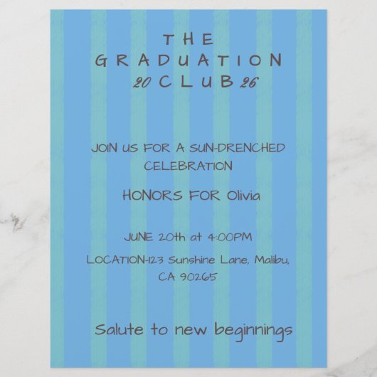 Bearbeitbare Cabana Stripe Abschluss-Einladung (Vorderseite)