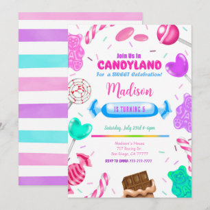 Bearbeitbare Candy Land Geburtstagseinladung Einladung
