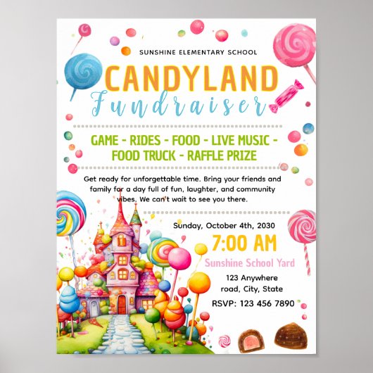 Bearbeitbare Candyland-Spendenflyer Poster (Vorne)