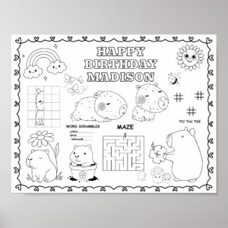 Bearbeitbare Capybara-Geburtstags-Malmatte Poster