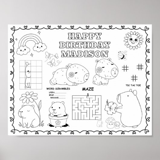 Bearbeitbare Capybara-Geburtstags-Malmatte Poster (Vorne)