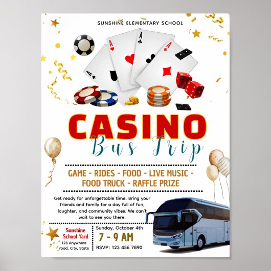 Bearbeitbare Casino-Busausflugsvorlage Poster (Vorne)