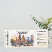 Bearbeitbare Chicago-Reise-Boarding-Pass-Ticket Einladung (Stehend Vorderseite)