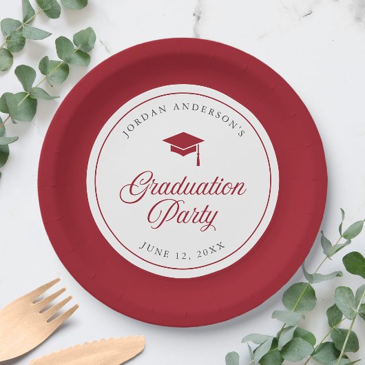 Bearbeitbare Color Mortarboard Script Graduation P Pappteller