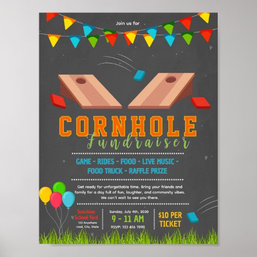 Bearbeitbare Cornhole-Fundraising-Flugblatt Poster (Vorne)