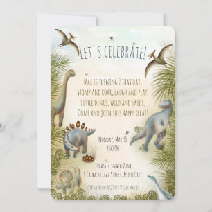 Bearbeitbare Dinosaurier-Party-Einladung (0+) Feiertagskarte