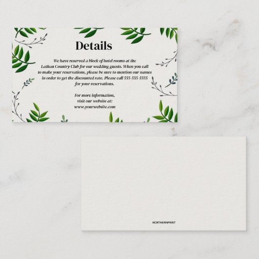 Bearbeitbare dunkelgrüne Blätter Details zur Hochz Begleitkarte (Vorne/Hinten)