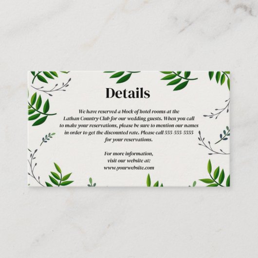 Bearbeitbare dunkelgrüne Blätter Details zur Hochz Begleitkarte (Vorderseite)