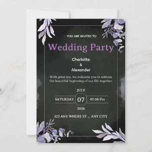 Bearbeitbare dunkle botanische Hochzeitseinladung Einladung