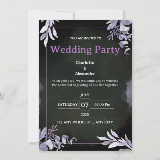 Bearbeitbare dunkle botanische Hochzeitseinladung Einladung