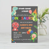 Bearbeitbare Einladung Dino zum Geburtstag - Flach (Stehend Vorderseite)