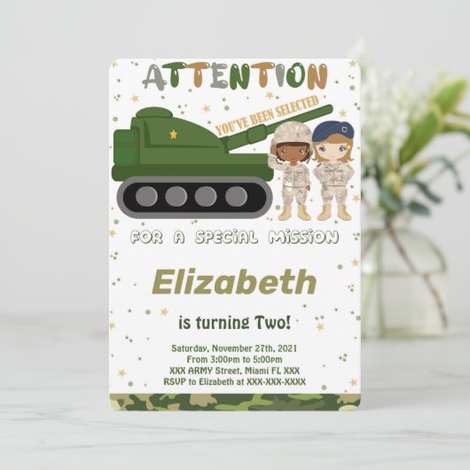 Bearbeitbare Einladungen der Armee (Stehend Vorderseite)