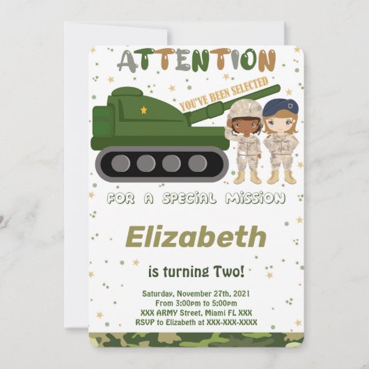 Bearbeitbare Einladungen der Armee (Vorderseite)