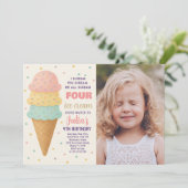 Bearbeitbare Eiscreme zum Geburtstag Einladung mit (Stehend Vorderseite)