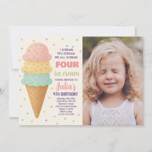 Bearbeitbare Eiscreme zum Geburtstag Einladung mit