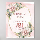 Bearbeitbare Elegante Blush-Blumen 50. Geburtstag Poster (Vorne)