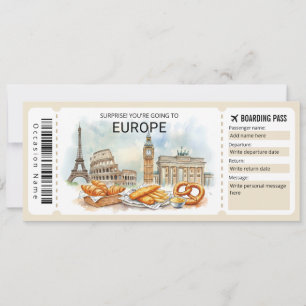 Bearbeitbare Europa-Reise-Boarding-Pass-Ticket Einladung