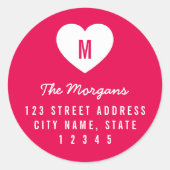 Bearbeitbare Farbe Monogram weiße Herzfamilie Adre Runder Aufkleber (Vorderseite)
