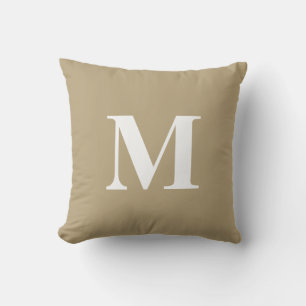 Bearbeitbare Farbe Tan Gold Weiß Monogramm Anfangs Kissen