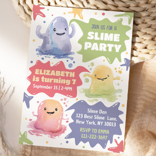 Bearbeitbare farbenfrohe Slime-Party-Einladungsvor Einladung