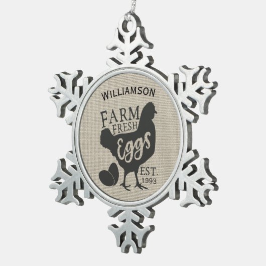 Bearbeitbare Farmhausreihen Familieneier Schneeflocken Zinn-Ornament (Rechts)