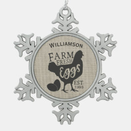 Bearbeitbare Farmhausreihen Familieneier Schneeflocken Zinn-Ornament