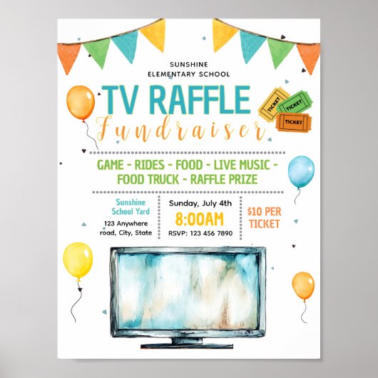 Bearbeitbare Fernseh-Verlosungsticket-Fundraiser-F Poster (Vorne)