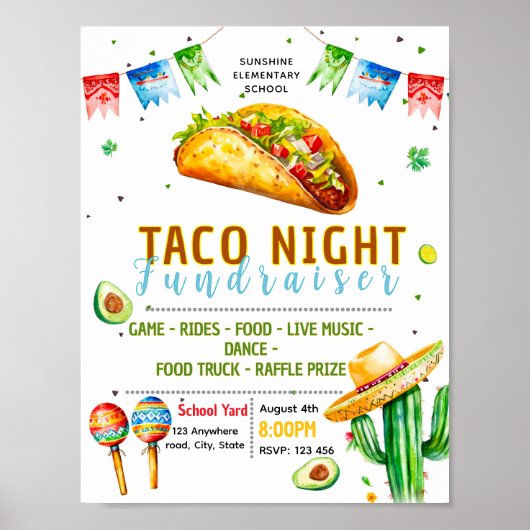 Bearbeitbare Fiesta-Taco-Spendenflyer Poster (Vorne)