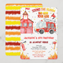 Bearbeitbare Fire Lruck-Einladungen