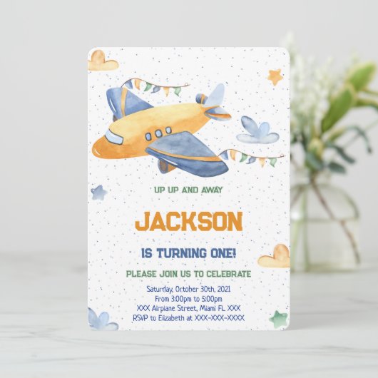 Bearbeitbare Flugzeuge zum Geburtstag Einladung (Stehend Vorderseite)