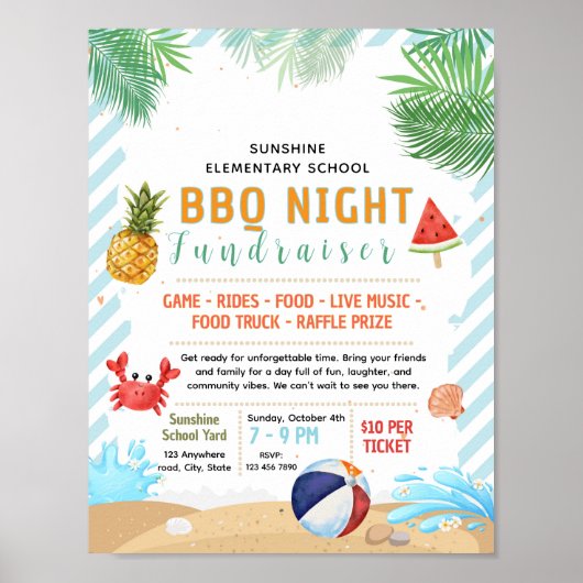 Bearbeitbare Flyer für Schulbeginn-Strand-Fundrais Poster (Vorne)