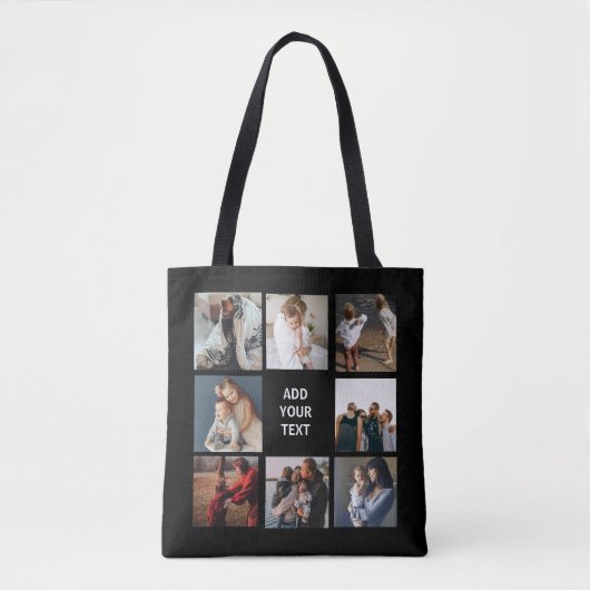 Bearbeitbare Foto Collage Black Tote Bag Tasche (Vorderseite)