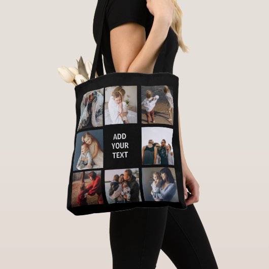 Bearbeitbare Foto Collage Black Tote Bag Tasche (Von Nahem)