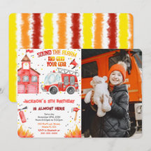 Bearbeitbare Foto-Einladungen für Feuerwehrfahrzeu