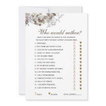 Bearbeitbare Fragen Rustikale Brautparty Game Card