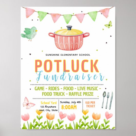 Bearbeitbare Frühlings-Potluck-Fundraising-Flugbla Poster (Vorne)