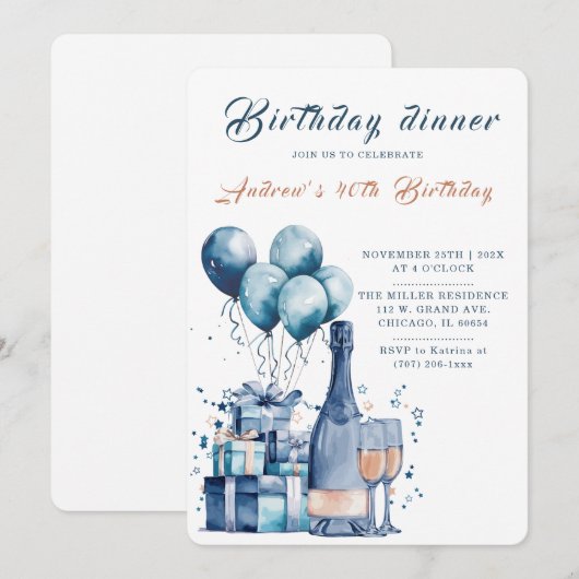 Bearbeitbare Geburtstagsessen Einladung (Vorne/Hinten)