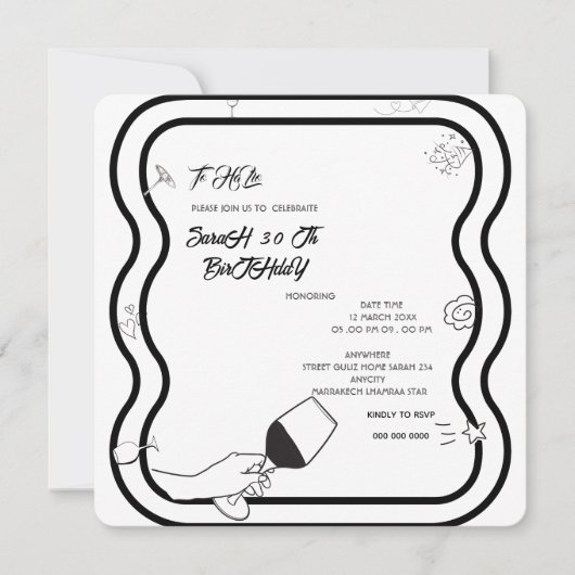 Bearbeitbare Geburtstagsparty Invi Hand Drawn Einl Save The Date (Vorderseite)