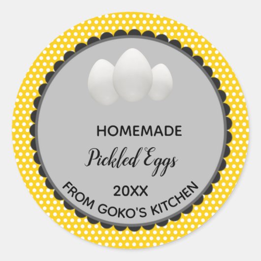 Bearbeitbare Gelbpolka-Dot-Ei-Etikett Runder Aufkleber (Vorderseite)
