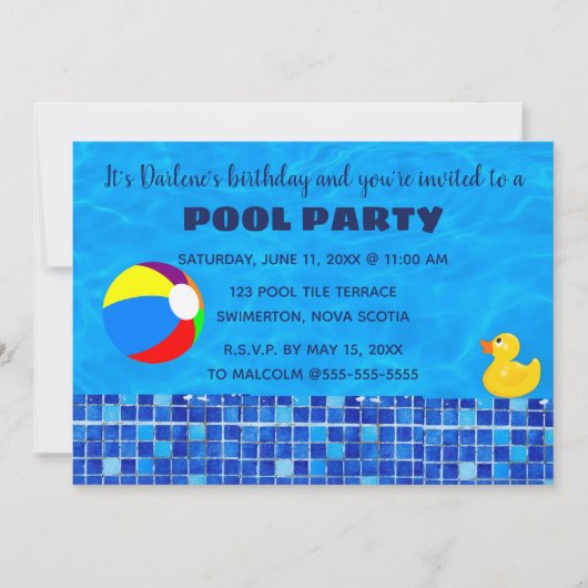 Bearbeitbare geteerte Pool-Party Einladung (Vorderseite)